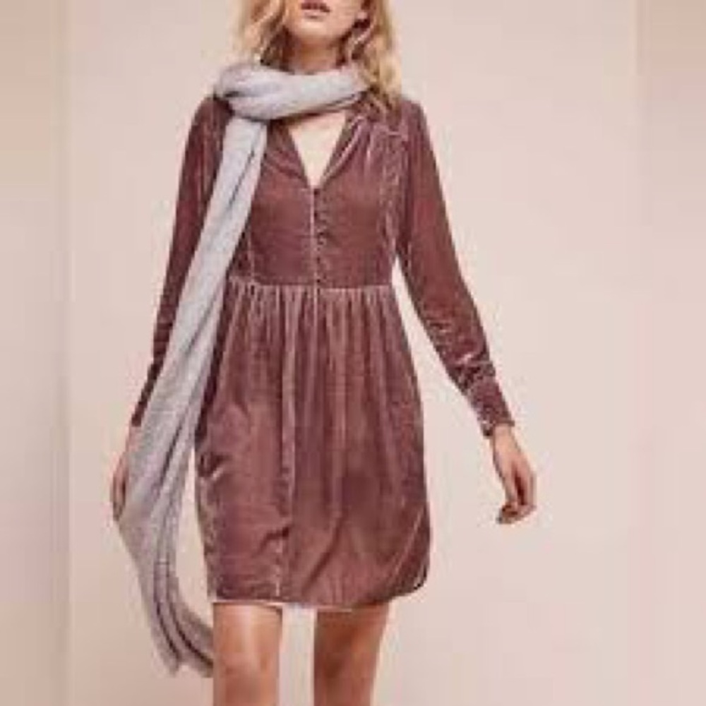 HOLDING HORSES Velvet Long Sleeve Dress in a mauve/brown Anthropologie